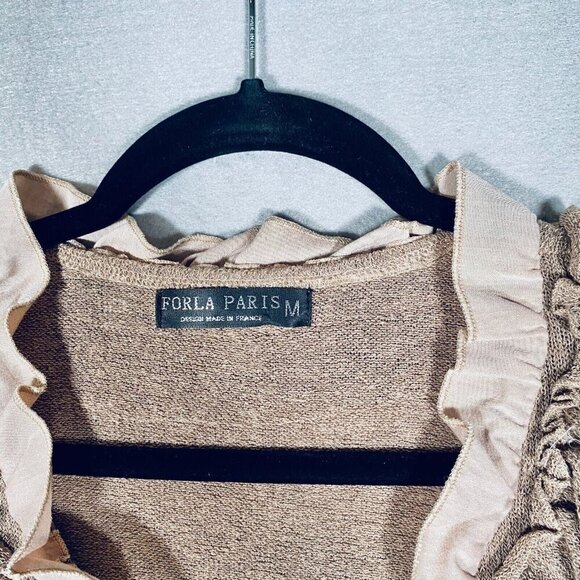 Forla Paris Midi Dress M Beige Cotton Blend Crinkle Pleat Fairycore - Picture 4 of 13